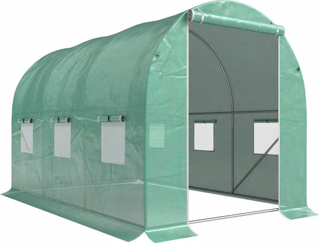 Outsunny Green Poly Tunnel Greenhouse with Zipped Roll-Up Door and 6 Mesh Windows, W: 3 m, D: 2 m, H: 1.94 m – 1