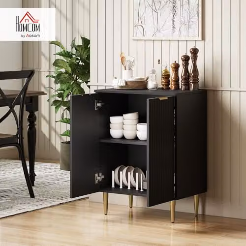 HOMCOM Modern Black Sideboard Buffet Cabinet for Kitchen Storage, W/D/H: 80 x 40 x 60 cm – 2
