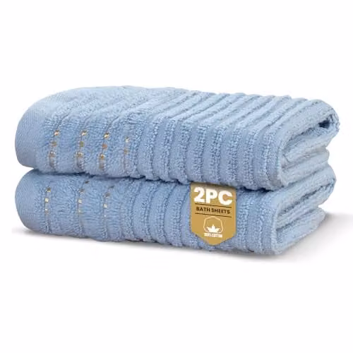 Rapport Home Linear Blue Striped Cotton Bath Sheets, 2 Pack, W: 90 cm x L: 140 cm – 1