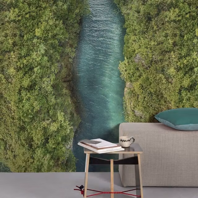 Grandeco Aerial River View Nature Landscape Wallpaper Mural in Green and Blue, Washable