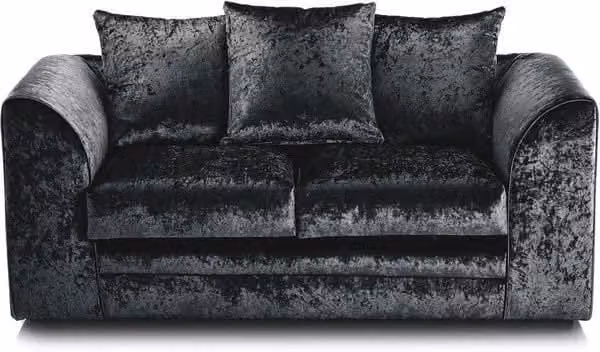LUXURY LIFE Dylan 2 Seater Sofa in Black Crushed Velvet Fabric with Solid Wood Frame – 1