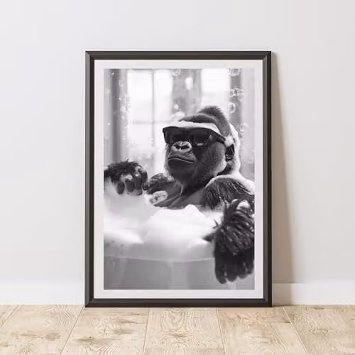 60 Second Makeover Gorilla Bubbles Quirky Animal Print Paper Poster, Multicolour, W/H: 21.0 x 29.7 cm