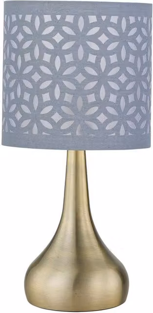 First Choice Lighting Romana Antique Brass Touch Table Lamp with Grey Laser Cut Shade in Bronze – 1