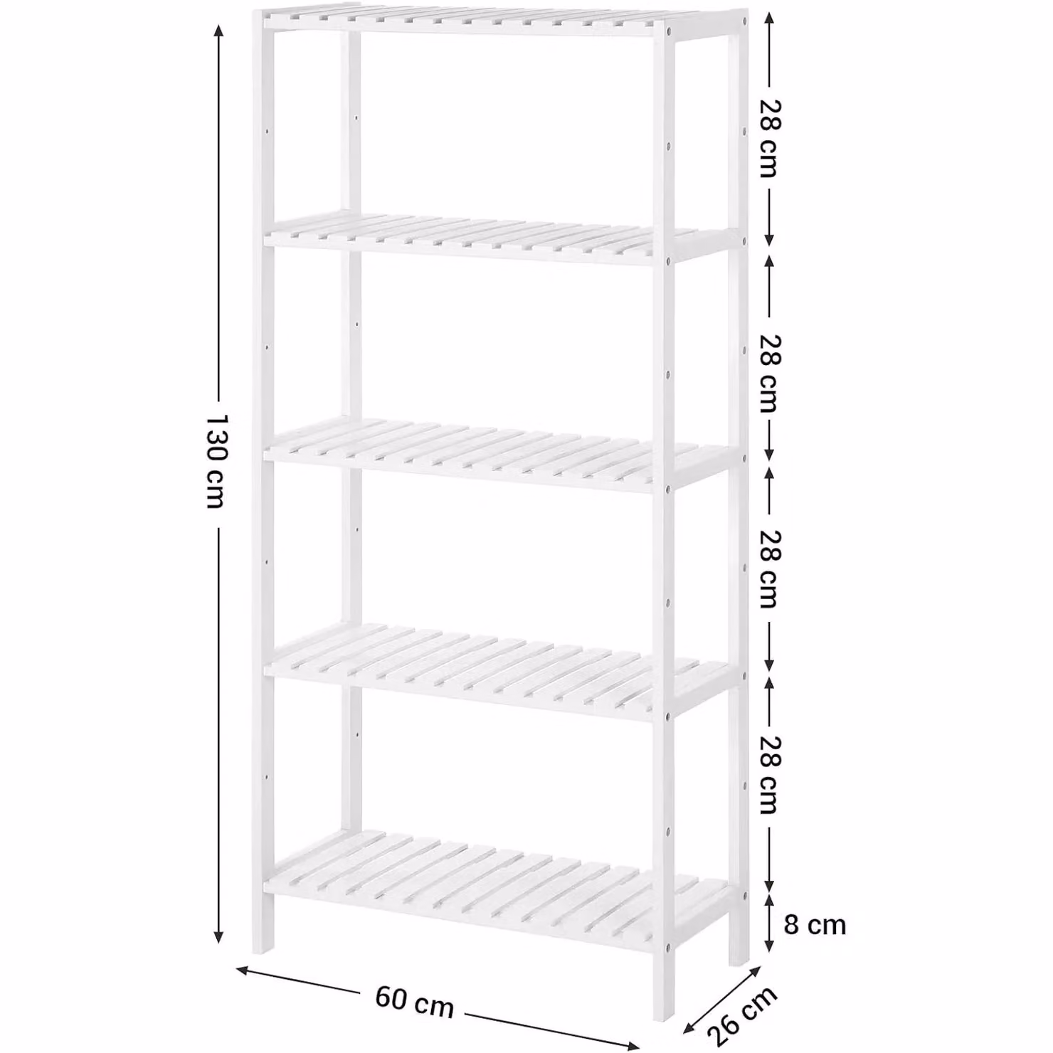 SONGMICS 5 Tier Bamboo Storage Shelf with Adjustable Shelves in White – 2