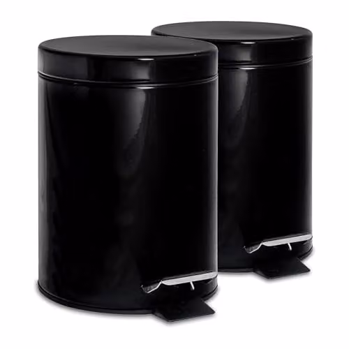 Harbour Housewares Set of 2 Round Stainless Steel Pedal Bins, 3L, Black