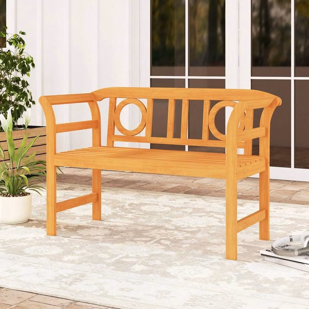 VOGREX 2-Seater Acacia Wood Garden Bench in Natural Brown – 3