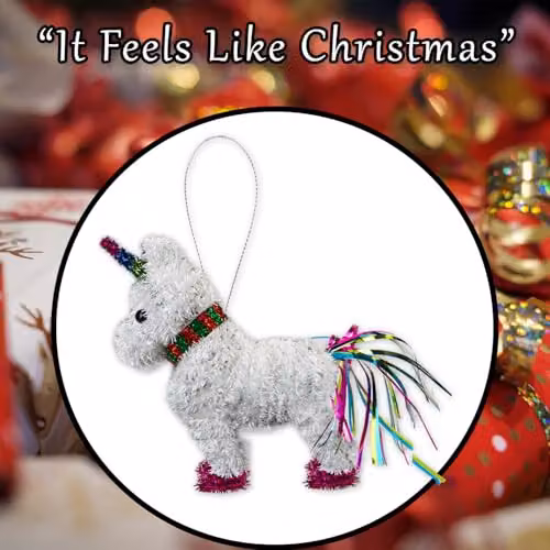 VFM e-Store White Unicorn Tinsel Christmas Decoration, W/D/H: 15 x 15 x 15 cm – 6