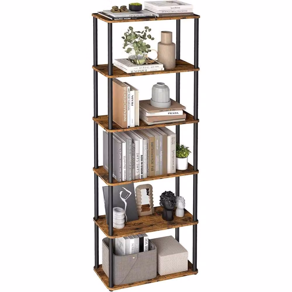 The Bazaarist 6 Tier Wide Industrial Storage Rack in Brown and Black – 2