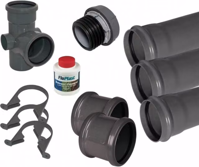 FloPlast Ring Seal Soil Stack Complete Kit with External Air Valve, 110mm, Anthracite Grey