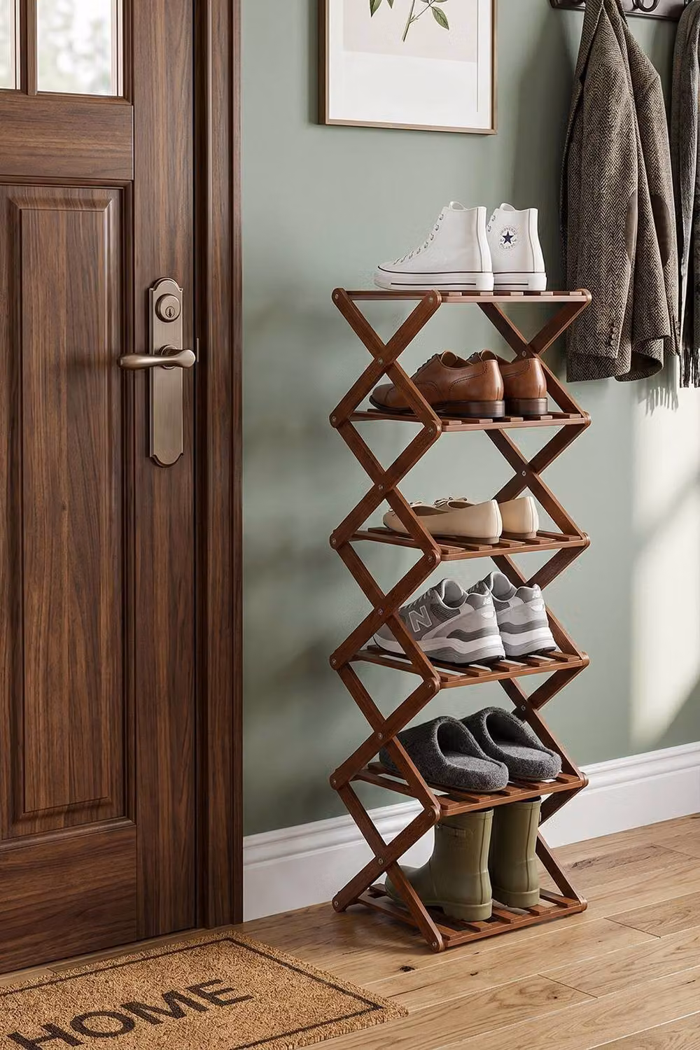Garden Sanctuary 6-Tier Foldable Bamboo Shoe Rack in Brown – 3