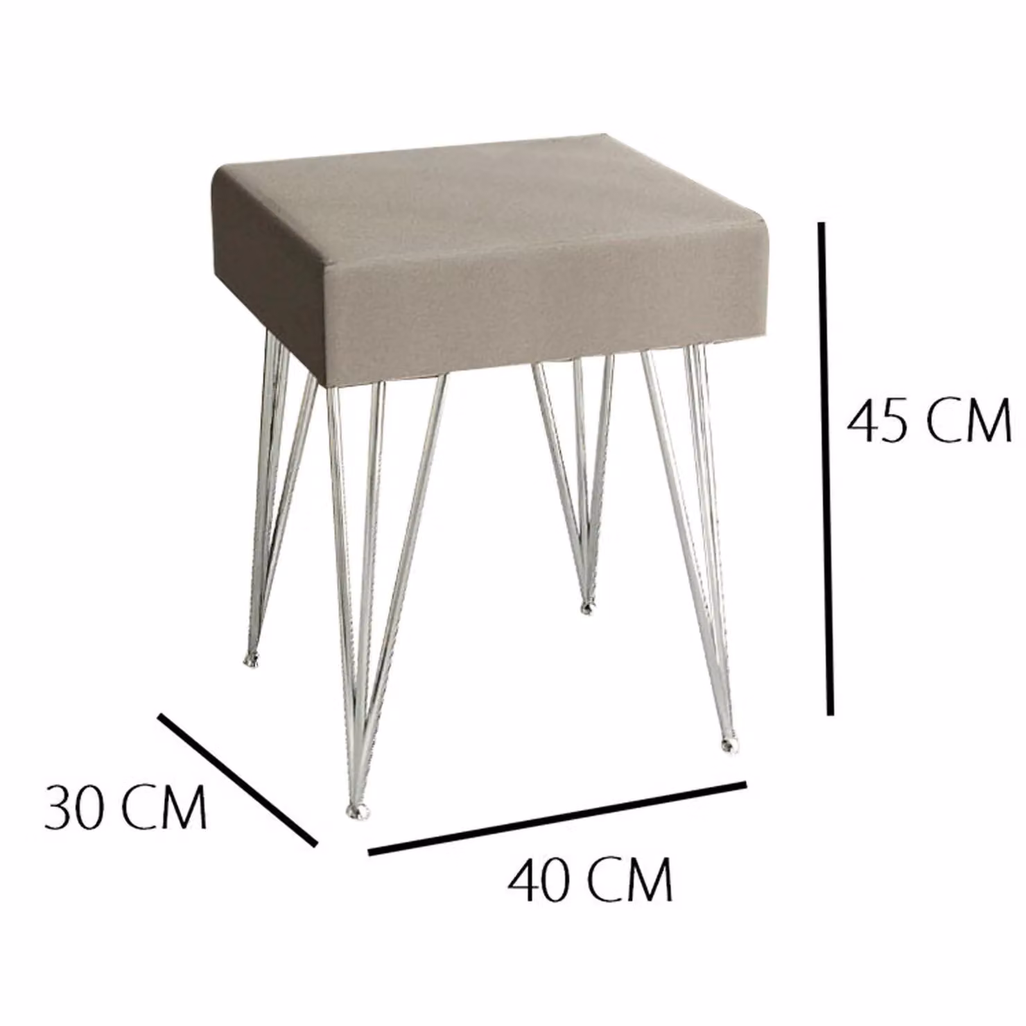 CARME HOME Olivia Velvet Padded Stool in Dove Grey with Silver Hairpin Metal Legs – 2