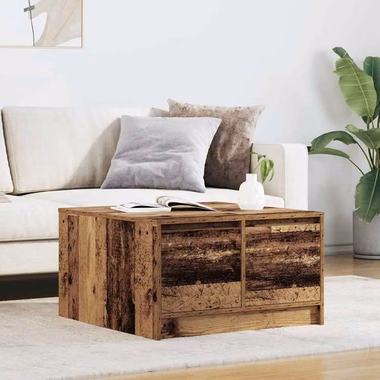 Berkfield Home Decorative Coffee Table with Drawers in Brown Old Wood, W/D/H: 70.5 x 70 x 40 cm