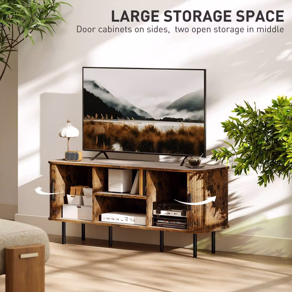 STILVORA Mid-Century TV Stand with Shelves and Cupboards in Brown and Black – 7