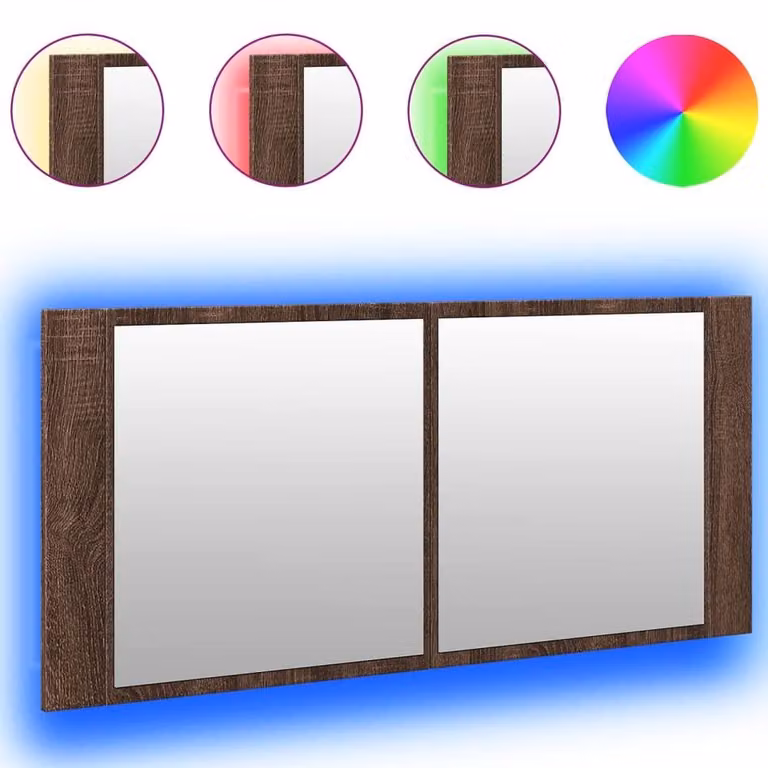Berkfield Home LED Bathroom Mirror Cabinet in Brown Oak, W/D/H: 100 x 12 x 45 cm