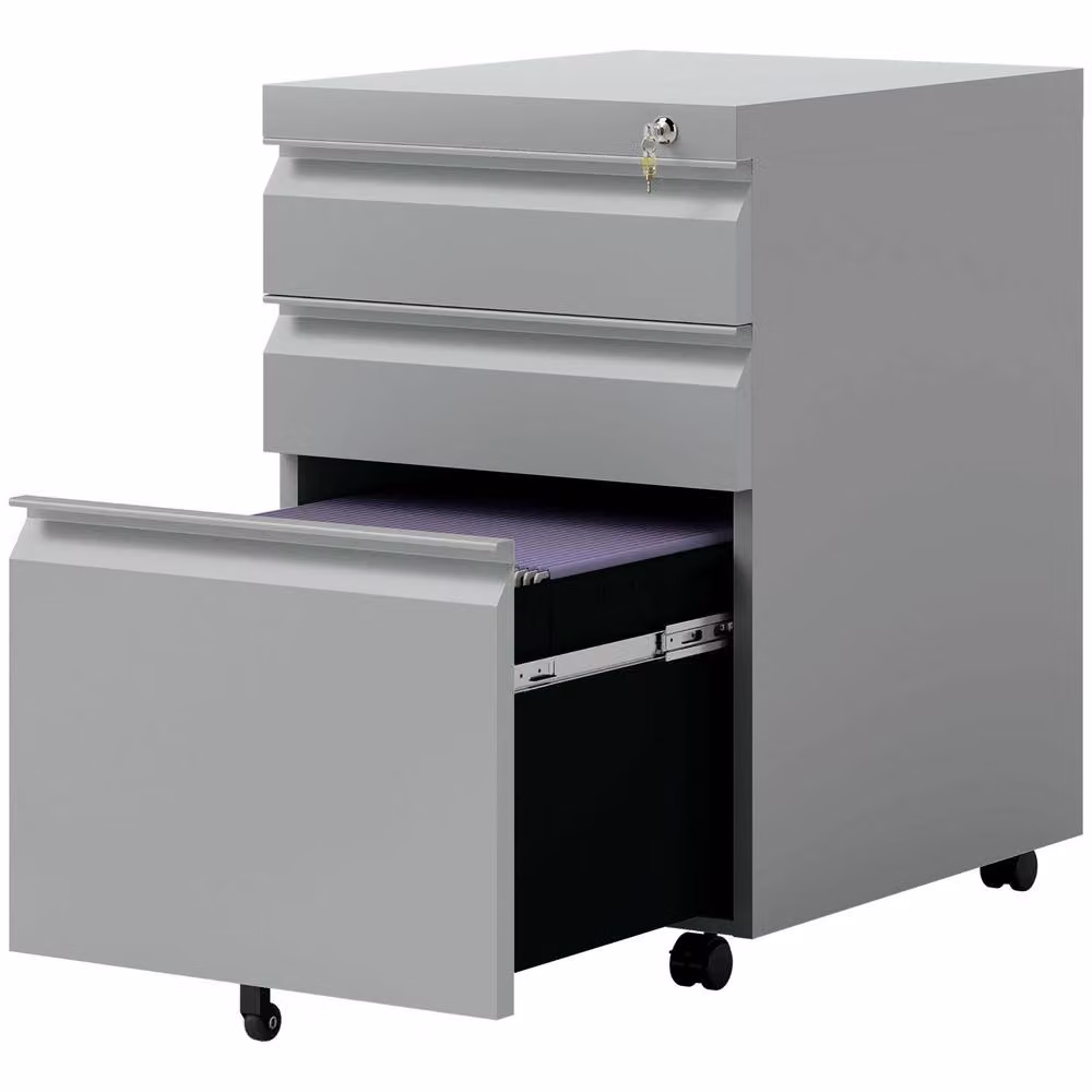 Rolipo 3-Drawer Mobile Steel Filing Cabinet with Anti-Tilt Lock in Grey – 2