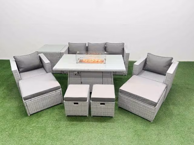 Fimous 9 Seat PE Wicker Rattan Lounge Sofa Set in Light Grey