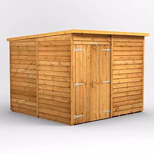 Powersheds Premium Pent Overlap Wooden Shed with Double Doors in Natural Brown