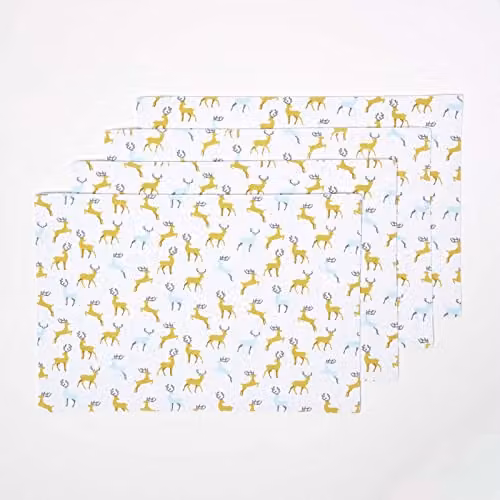Homescapes Set of 4 Grey and White Cotton Christmas Placemats