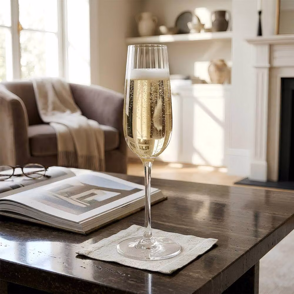 Argon Tableware Kensington Optic Lead-Free Crystal Champagne Flutes, 240ml, Pack of 6, Transparent – 4