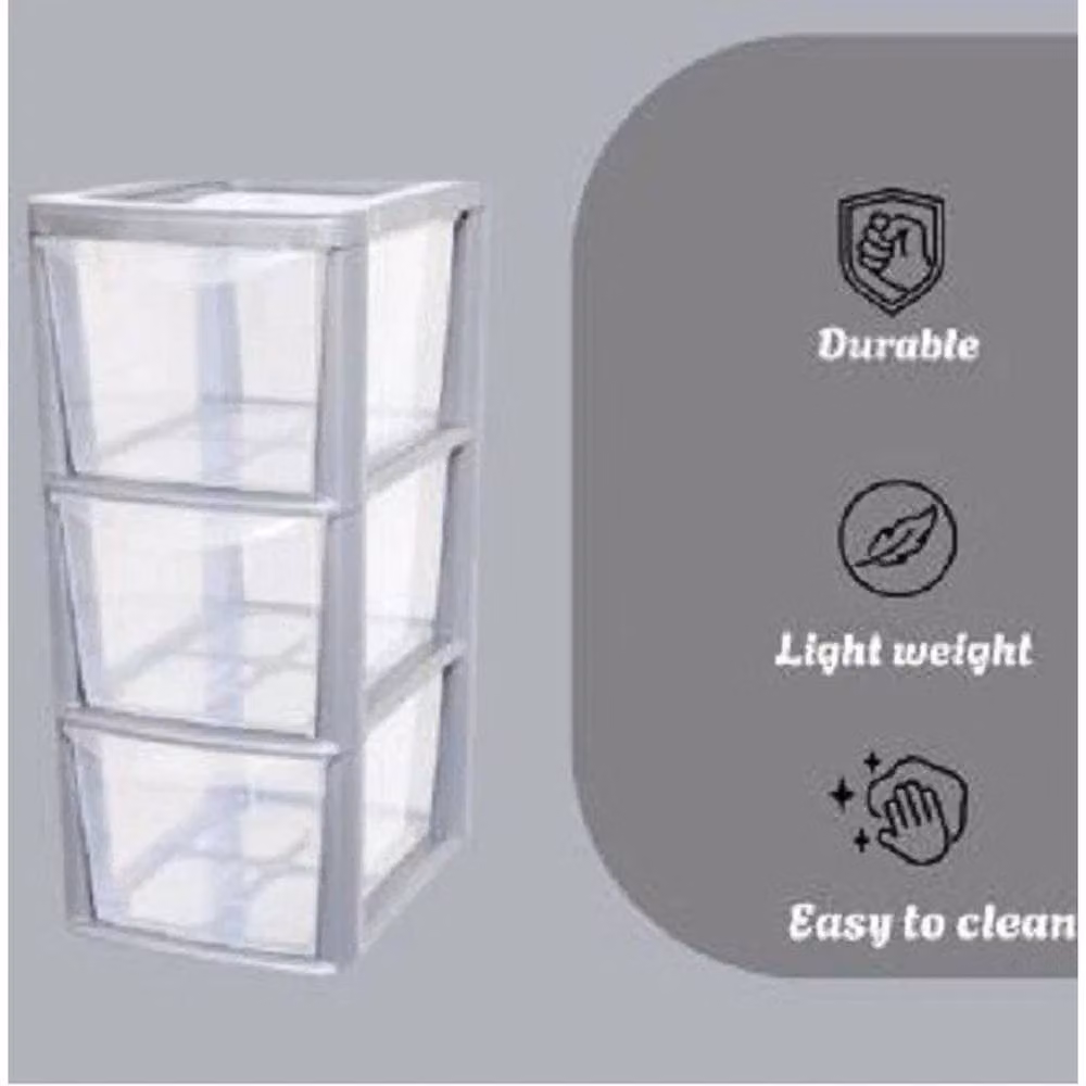 FORGEVIO 3 Tier Modern Freestanding Storage Drawer Unit in Silver and Transparent Plastic – 2