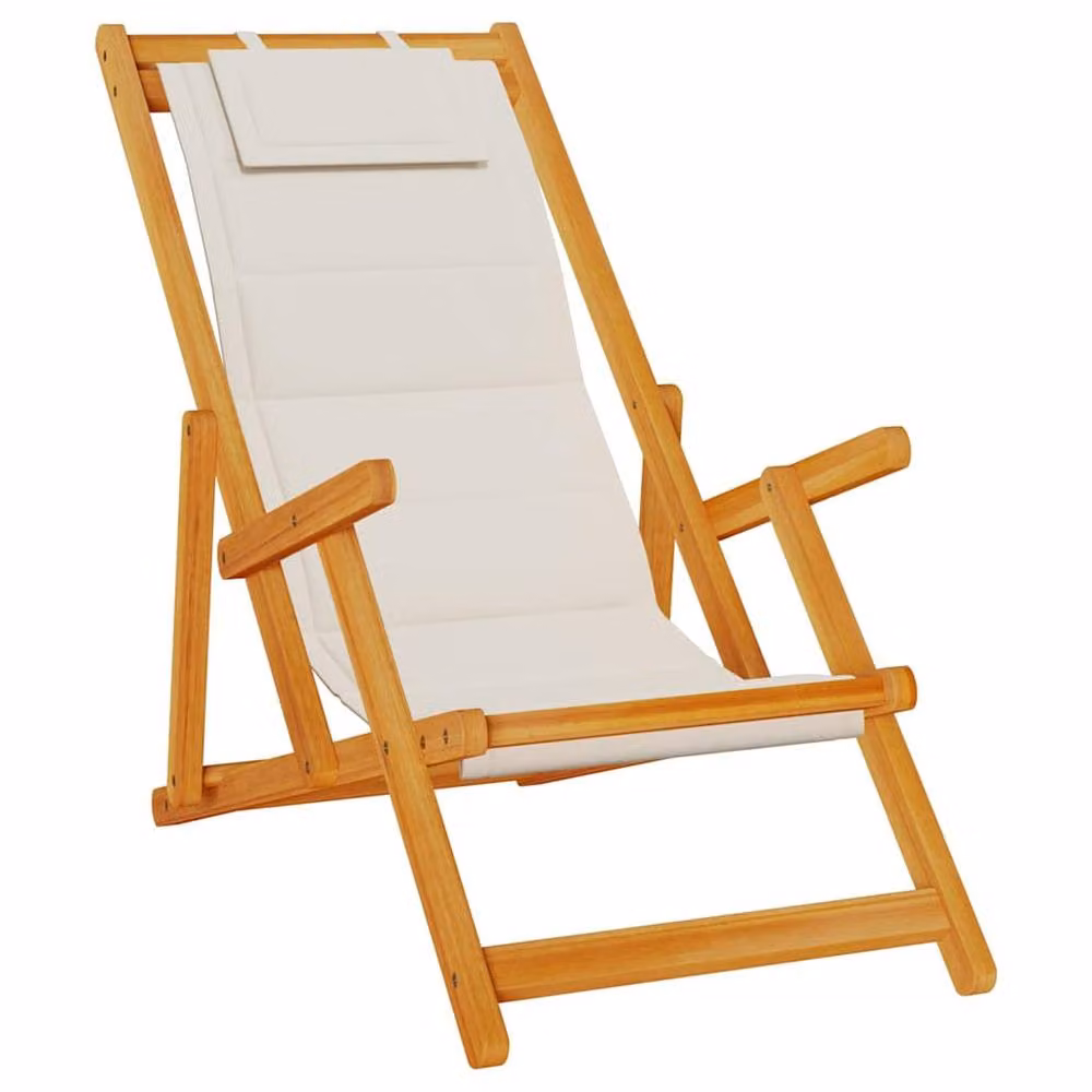 Berkfield Home Beautiful Folding Beach Chair with Armrests and Adjustable Headrest in Light Grey Acacia Wood – 2