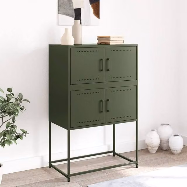 Berkfield Home Steel Sideboard in Matt Olive Green, W/D/H: 68.5 x 38.5 x 107 cm – 1