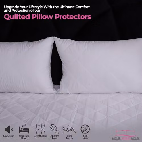 Snug City Quilted Microfibre Pillow Protectors, 2 Pack, White, W: 48 cm x L: 74 cm – 3
