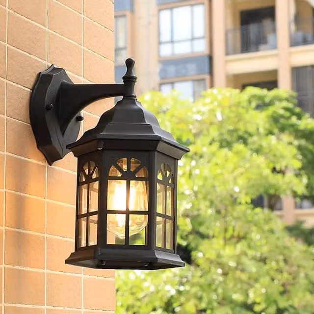EONLION Antique Black Wall-Mounted Lantern Light with Transparent Glass and Aluminium Body for Garden, Balcony or Terrace