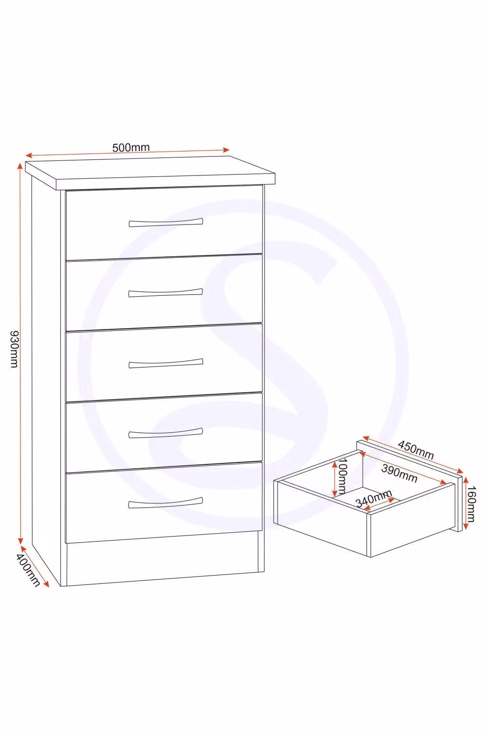 Seconique Nevada 5 Drawer Narrow Chest in Brown Oak Effect – 2
