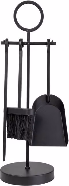 JVL Alderley 3 Piece Freestanding Metal Fireplace Companion Set with Stand, Black