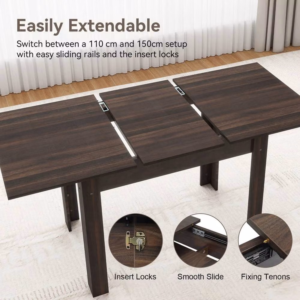 VOGREX Brown Extendable Wooden Rectangular Dining Table with Butterfly Leaf, 4-6 Seater, W/D/H: 140 x 70 x 75 cm – 3