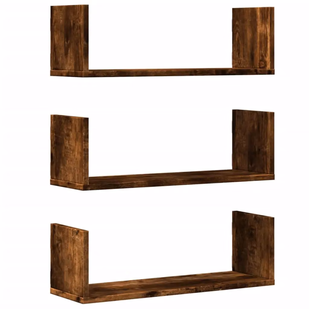 Berkfield Home Set of 3 Wall Mounted Shelves in Smoked Oak Brown, W/D/H: 58 x 18 x 18 cm – 2