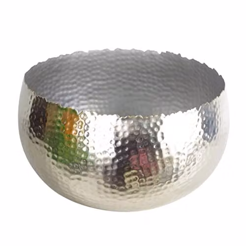 Leaf Hammered Metal Bowl, Silver, W: 32 cm, D: 20 cm, H: 20 cm