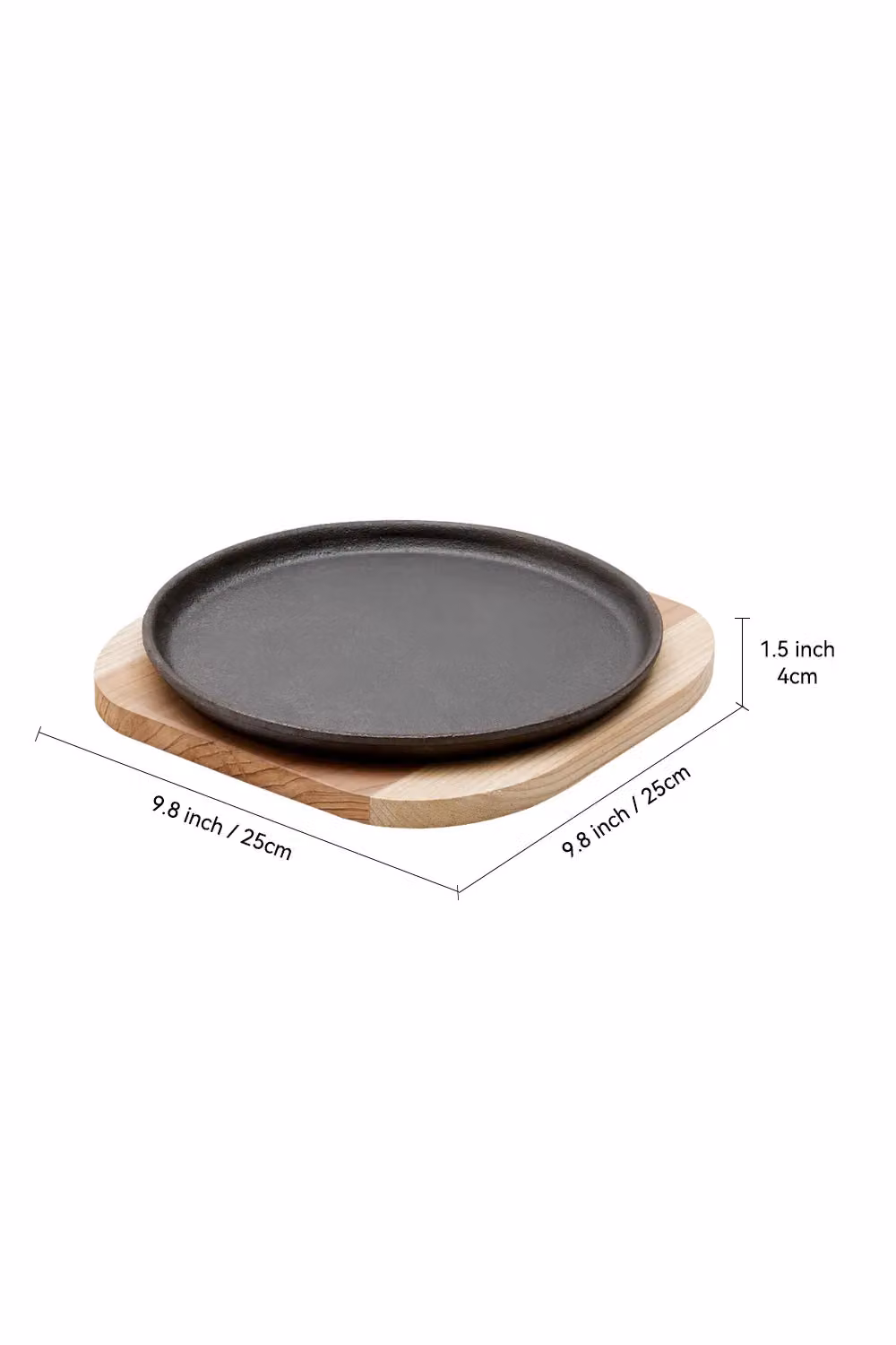 Living and Home Black Cast Iron Round Griddle Pan with Wooden Tray, Diameter: 24 cm – 3
