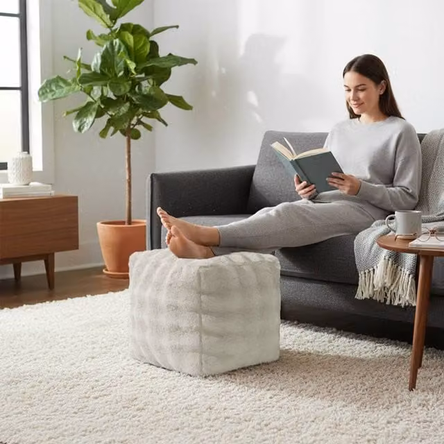Sweet Dreams Alpine Bubble Faux Fur Bean Bag in Beige, W/D/H: 43 x 43 x 43 cm