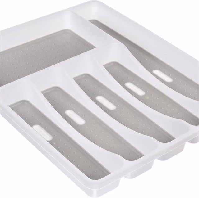 Almineez Grey and White Plastic 6 Compartment Cutlery Tray Kitchen Drawer Organiser