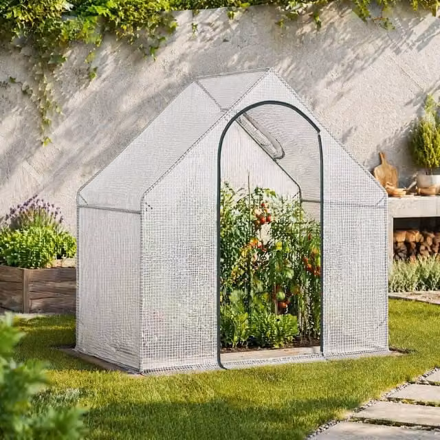STILVORA Walk-In Steel Greenhouse with Roll-Up Door, White, H: 180 cm x W: 168 cm x D: 100 cm – 1