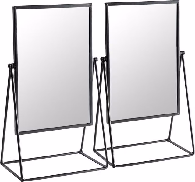 Harbour Housewares Set of 2 Black Rectangular Metal Tabletop Makeup Mirrors – 1