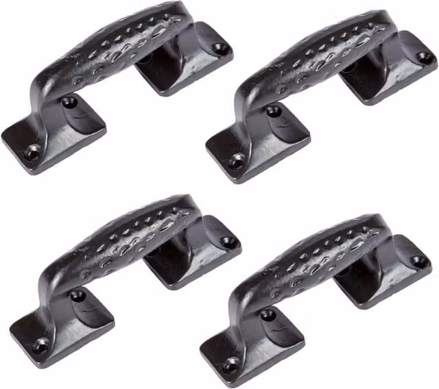 Hammer and Tongs Forged Iron Bow Barn Door Handles in Matt Black, Pack of 4