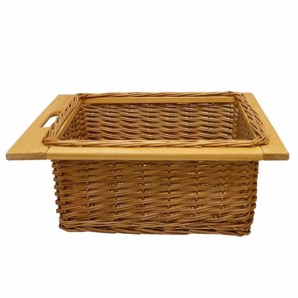 Monstershop 2 x Pull Out Open Weave Wicker Kitchen Baskets with Handles in Terracotta and Brown, W: 50 cm – 4