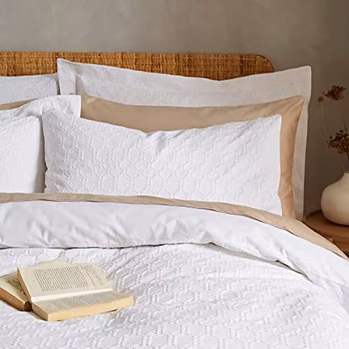 Bianca Waffle Cotton Circle Duvet Cover Set with Pillowcases, White, W/D/H: 200 x 200 x 50 x 75 cm – 2