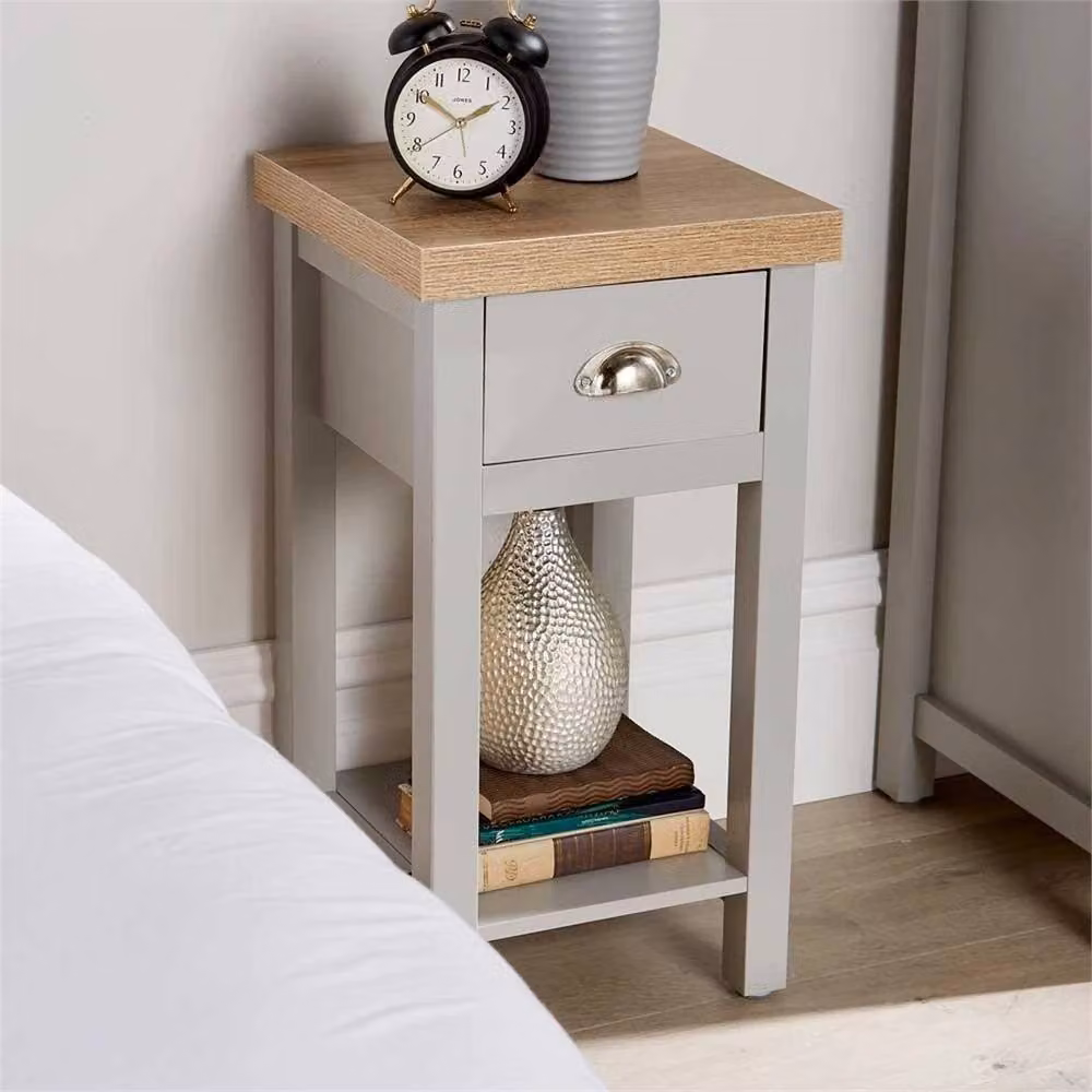 Nordara Grey Bedside Table Nightstand Unit with Oak Effect Top Drawer – 3