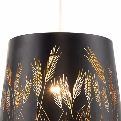 Happy Homewares Modern Corn Fields and Grass Laser Cut Metal Pendant Ceiling Light Shade in Black with Gold Inner, W/D/H: 20 x 20 x 25 cm – 3