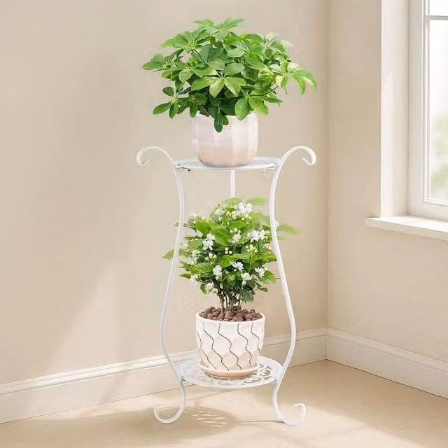 Kelvenix Matt White Metal Scandinavian Plant Stand with Round Holder