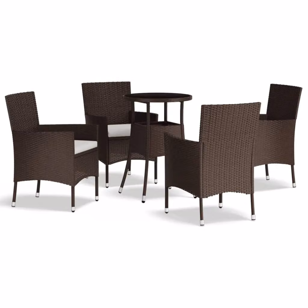 Berkfield Home 5 Piece Brown Poly Rattan Garden Bistro Set with Cushions – 2