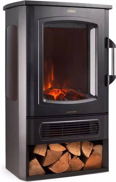 VonHaus Panoramic Stove Heater with Log Storage in Black