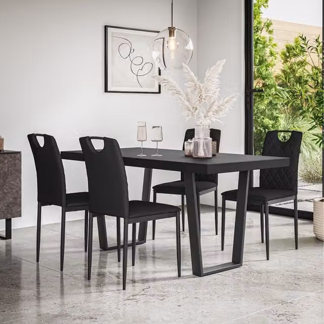 More4Homes Aria Oak Dining Table and 4 Monza Black Faux Leather Chairs