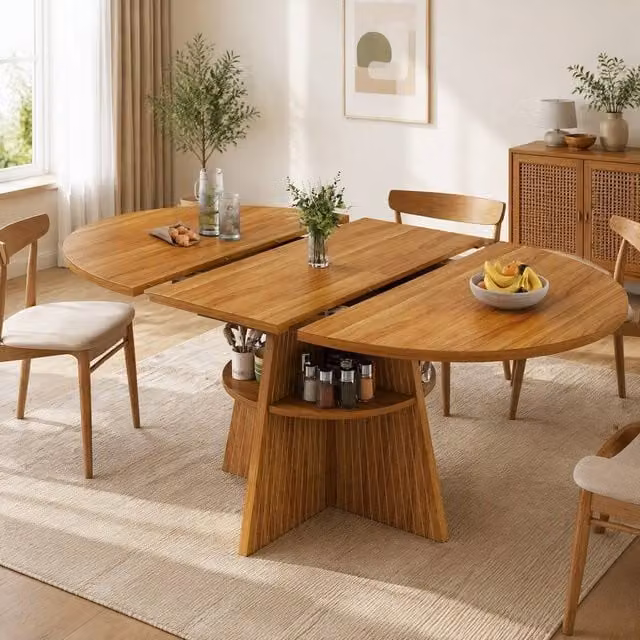 STILVORA Extendable Round Dining Table in Brown with Butterfly Leaf and X-Frame Base, W/D/H: 110 x 110 x 76 cm