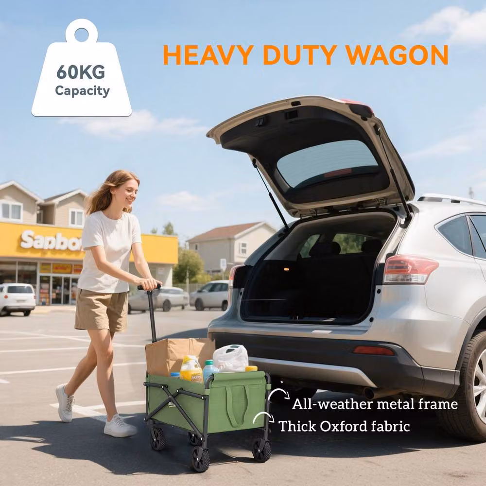 OUTSUNNY 62L Festival Trolley, Green Heavy Duty Folding Cart with 60kg Capacity – 3