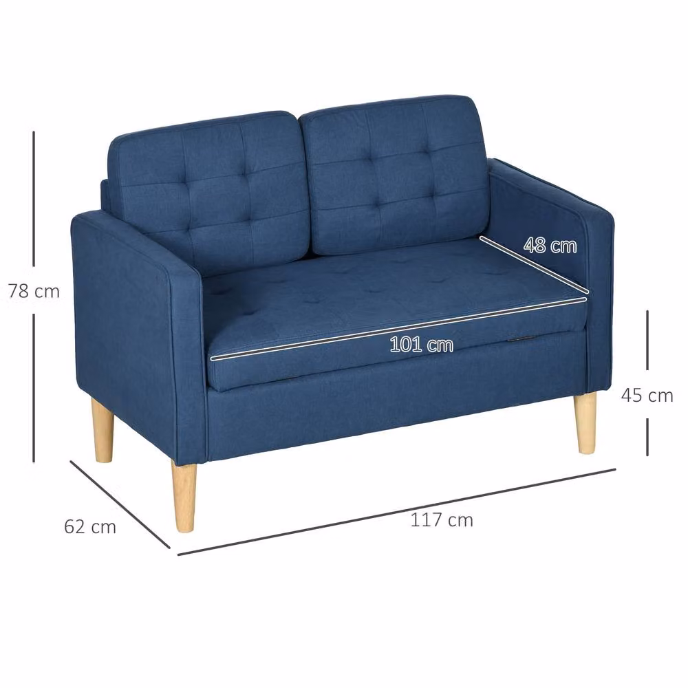 STILVORA Blue Cotton Upholstered Sofa with Storage and Pull Out Drawer – 3